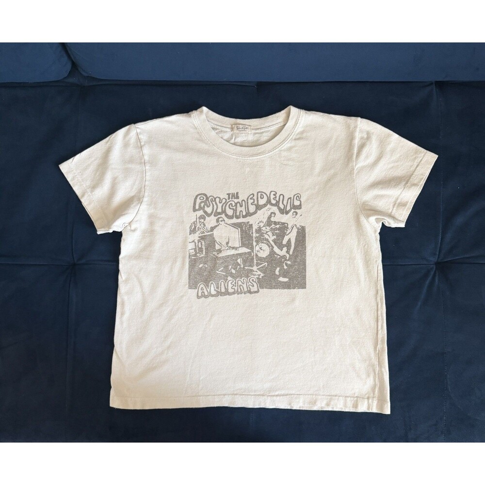 Brandy Melville Women's Cream and Brown Psychedelic Graphic Crop-top Small